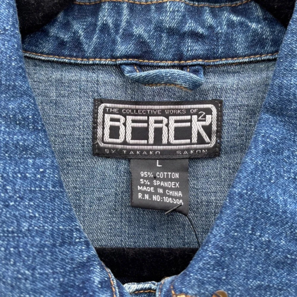 Berek Takako Sakon Blue Denim Embellished Jeweled Jacket Womens Large Y2K Boho